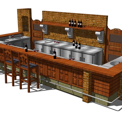 工业风酒吧吧台免费su模型(1)