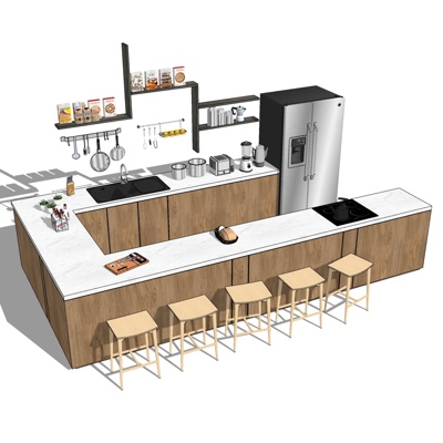 现代中岛柜吧台免费su模型(1)