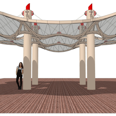 现代钢结构雨棚免费su模型(1)