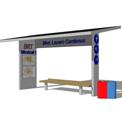 现代公交候车亭免费su模型(1)