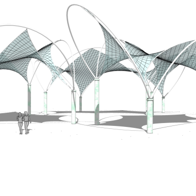 现代张拉膜雨棚免费su模型(1)