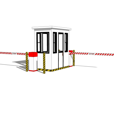 现代门卫亭栏杆免费su模型(1)