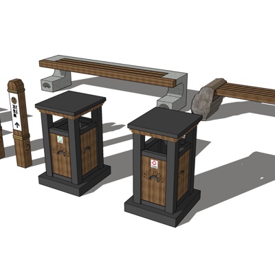 新中式实木垃圾桶免费su模型(1)