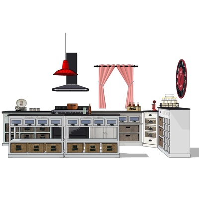 简欧厨房橱柜免费su模型(1)
