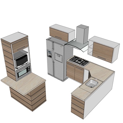 现代厨房橱柜免费su模型(1)