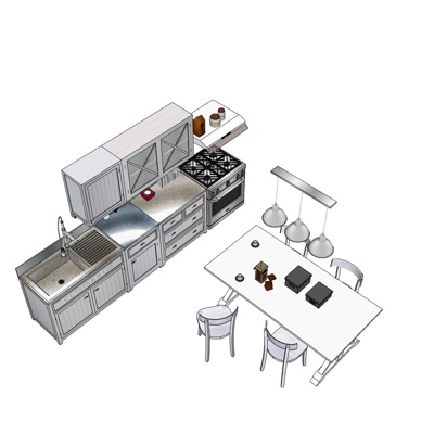 现代厨房橱柜免费su模型(1)
