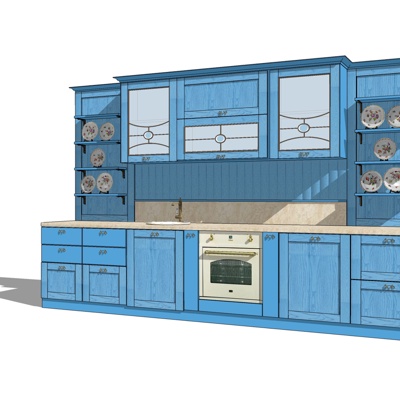 北欧实木橱柜免费su模型(1)