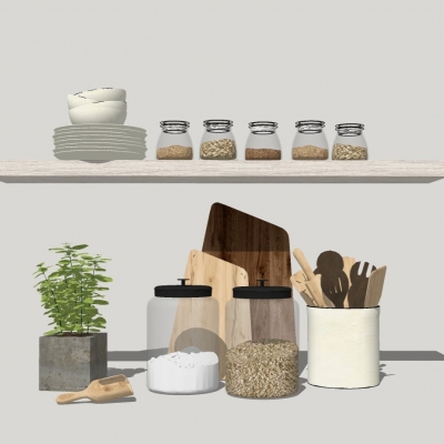 北欧厨具餐具摆件组合免费su模型(1)