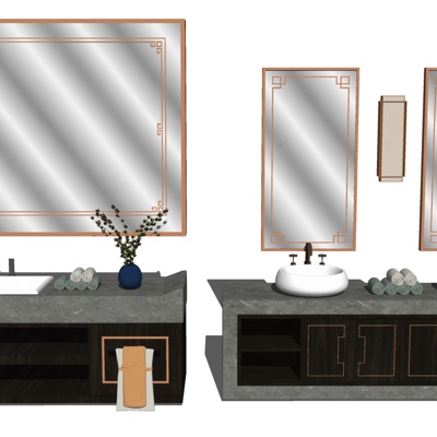 现代浴室洗手台免费su模型(1)