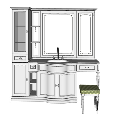 简欧实木浴室柜免费su模型(1)