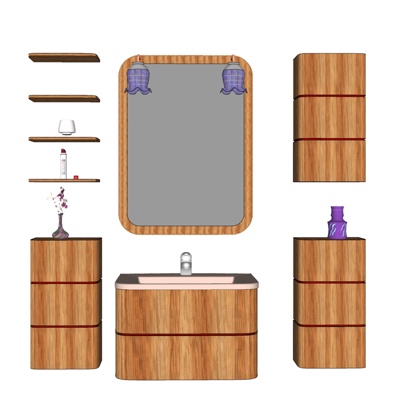 现代实木浴室柜免费su模型(1)