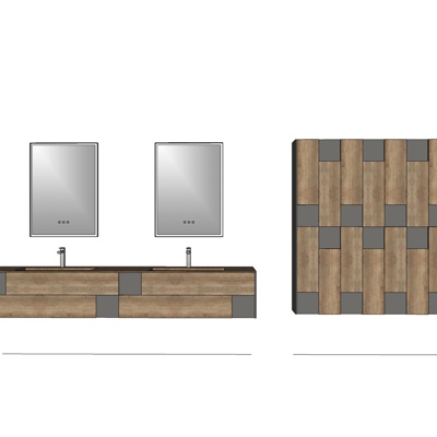 现代实木浴室柜免费su模型(1)