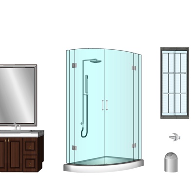 现代玻璃淋浴房免费su模型(1)