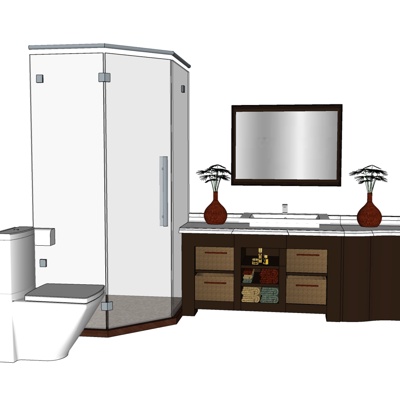 现代实木浴室柜免费su模型(1)