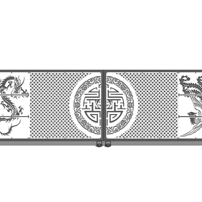 新中式庭院龙凤雕花大门免费su模型(1)