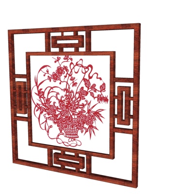 新中式实木窗花免费su模型(1)
