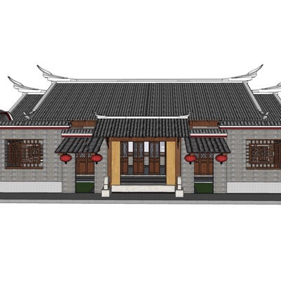 中式四合院大门免费su模型(1)