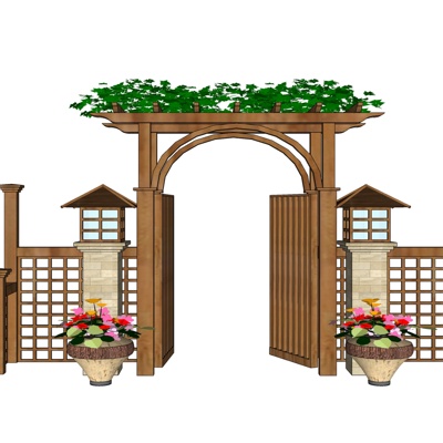 现代庭院木门免费su模型(1)
