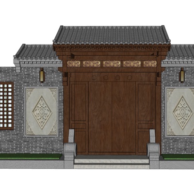 中式庭院大门免费su模型(1)