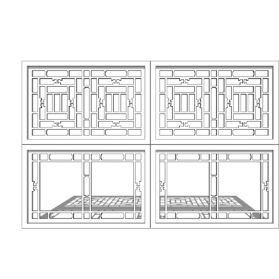 现代实木镂空窗格免费su模型(1)