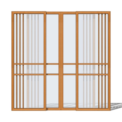 新中式不锈钢玻璃推拉门免费su模型(1)
