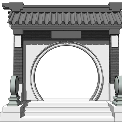 中式庭院月亮门免费su模型(1)