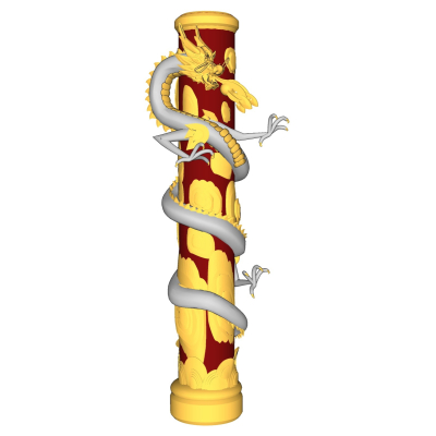 中式盘龙柱免费su模型(1)