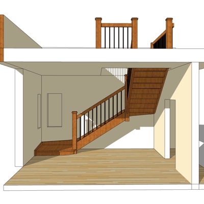 现代实木转角楼梯免费su模型(1)