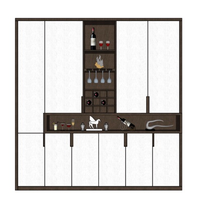 现代实木酒柜免费su模型(1)