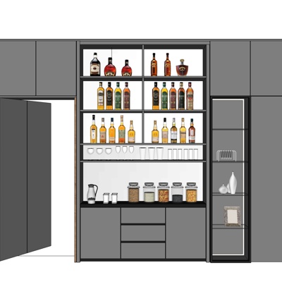现代实木酒柜免费su模型(1)