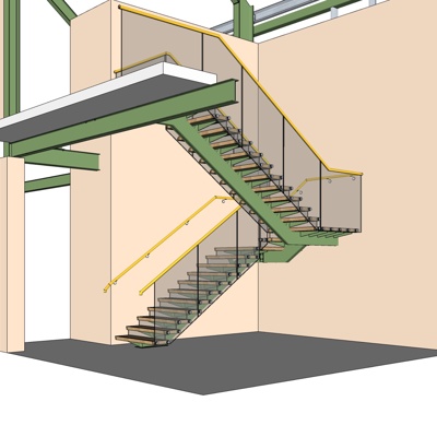 现代玻璃转角楼梯免费su模型(1)