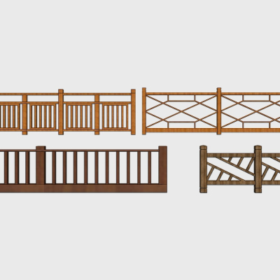 中式木质栏杆扶手su模型(1)