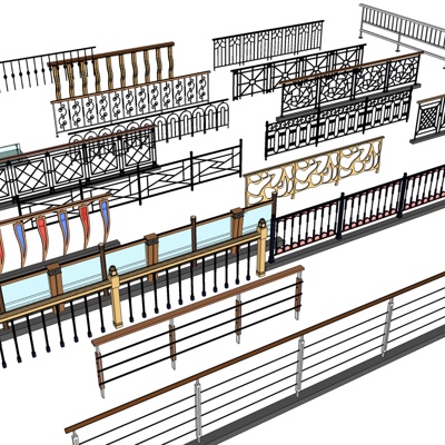 现代铁艺护栏免费su模型(1)