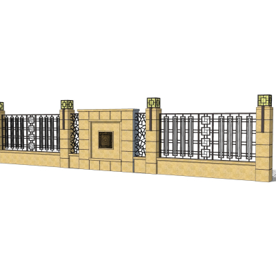 新中式围墙护栏免费su模型(1)
