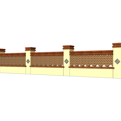 新中式围墙护栏免费su模型(1)