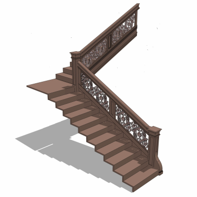 新中式实木楼梯免费su模型(1)