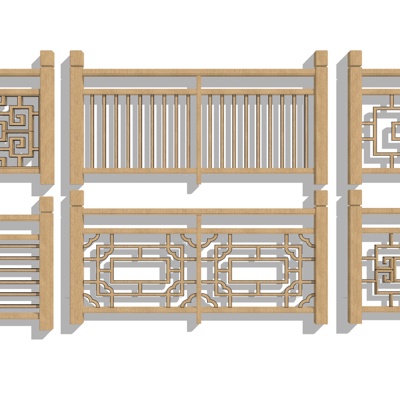 新中式实木护栏免费su模型(1)