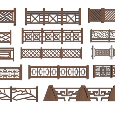 中式实木栏杆免费su模型(1)