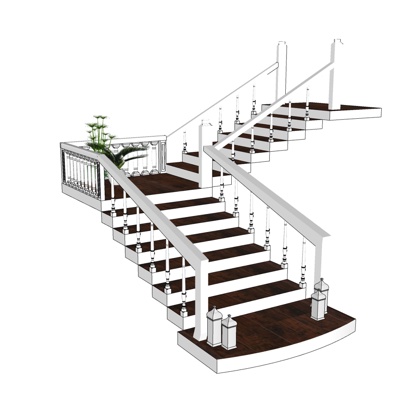 简欧实木楼梯免费su模型(1)