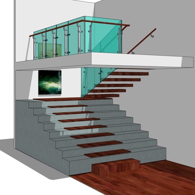 现代实木转角楼梯免费su模型(1)