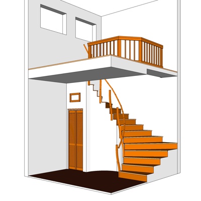 现代实木楼梯免费su模型(1)