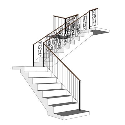 欧式转角楼梯免费su模型(1)