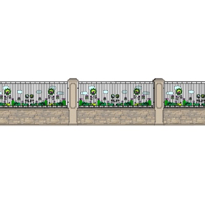 欧式铁艺围墙免费su模型(1)