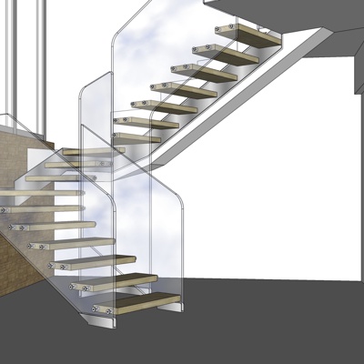 现代转角楼梯免费su模型(1)
