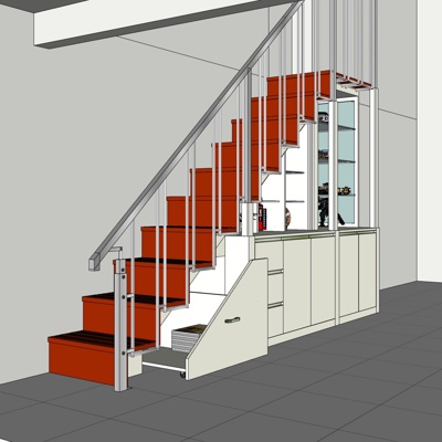现代楼梯储物柜免费su模型(1)