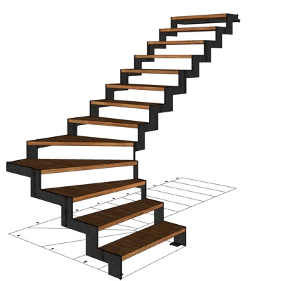 现代实木楼梯免费su模型(1)