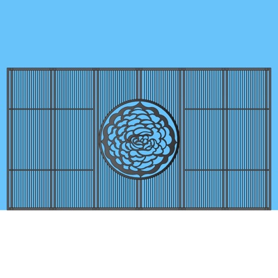 新中式牡丹花镂空金属隔断免费su模型(1)