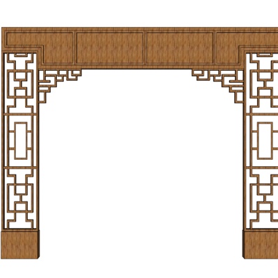 中式实木雕花隔断免费su模型(1)