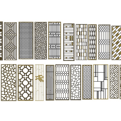 现代花格屏风隔断免费su模型(1)