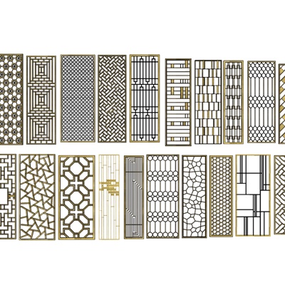 现代花格屏风隔断免费su模型(1)